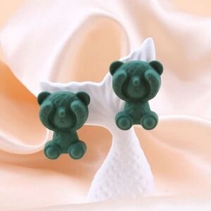 Green Teddy BEAR Earrings GREEN STUD EARRINGS